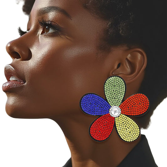 Studs Multicolor Rhinestone Fabric Daisy Earrings