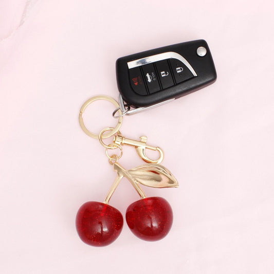Keychain Red Plump Cherries Gold Handbag Clip