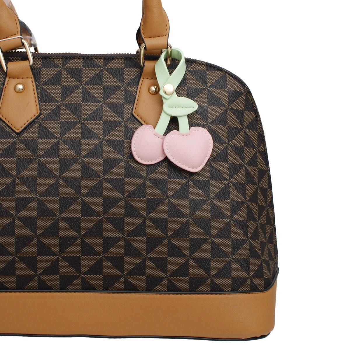 Snap Bag Charm Pink Faux Leather Cherry Heart