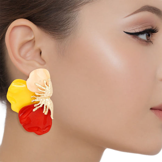 Studs Sunset Bloom Triple Petal Earrings Women