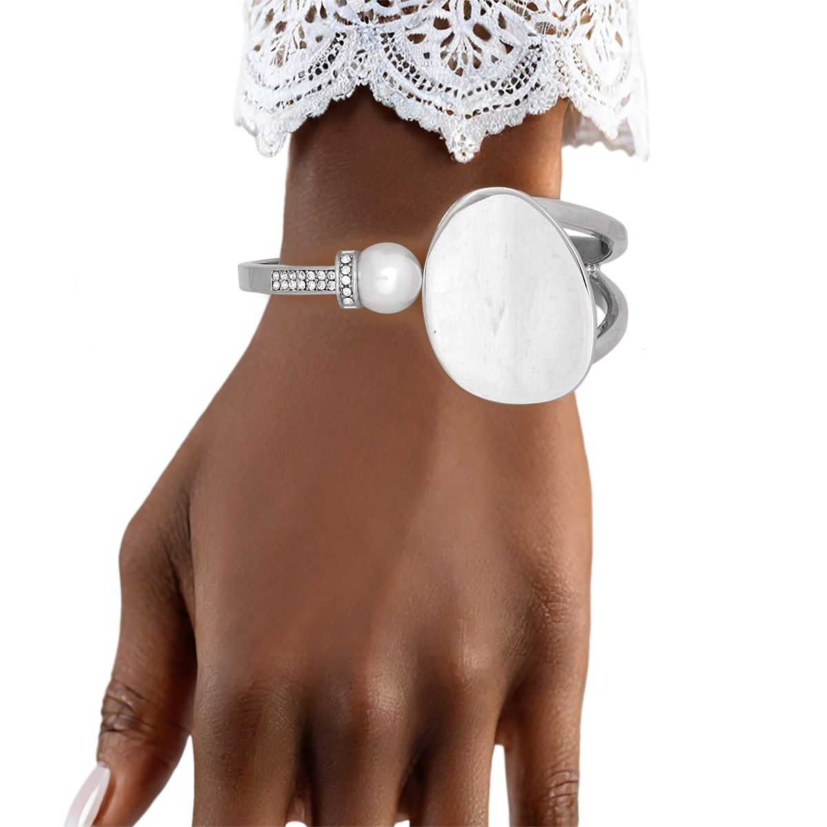 Cuff Silver and Pearl Refined Rebel Hinge Bracelet