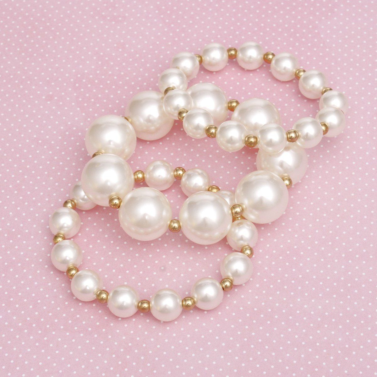 Pearl Cream Gold Contrast Stretch Bracelet Set