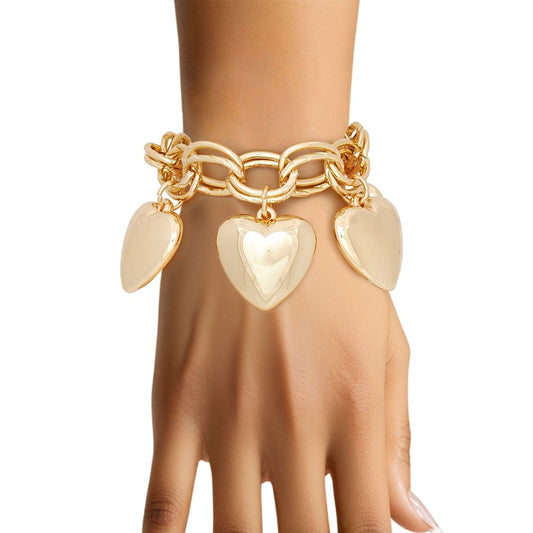 Charm Chunky Gold Puffy Heart Toggle Bracelet
