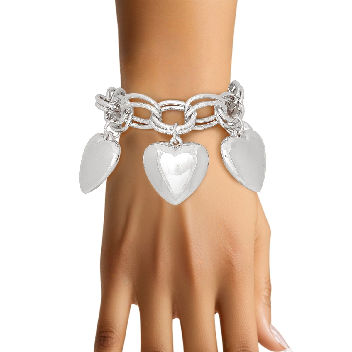 Charm Chunky Silver Puffy Heart Toggle Bracelet