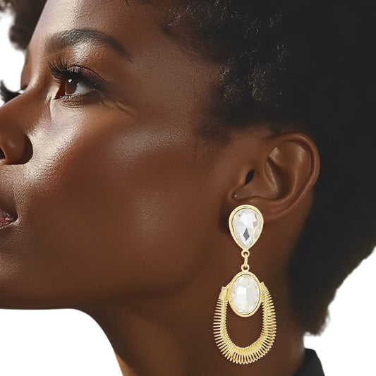 Teardrop Gold Crystal Coiled Wire Earrings Women