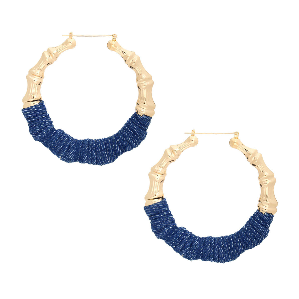 Hoop Gold Denim Wrapped Bamboo Earrings Women
