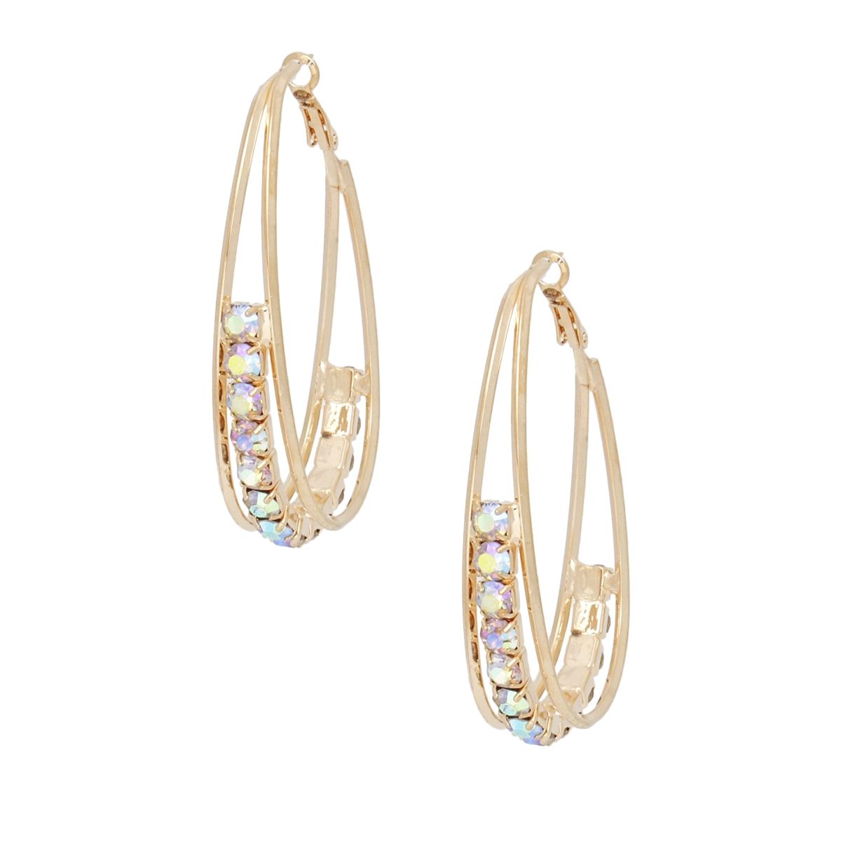 Hoops Oval Gold Split Aurbo Rhinestone Earrings