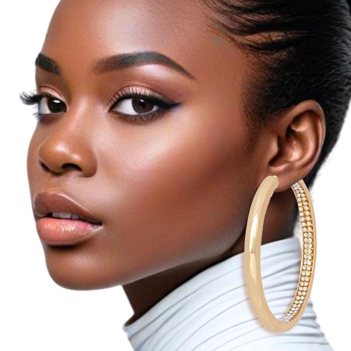 Hoops Gold Aurbo Rhinestone Inlay Earrings Women