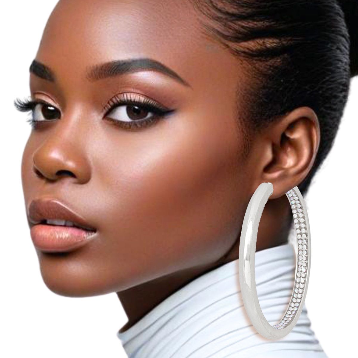 Hoops Silver Aurbo Rhinestone Inlay Earrings Women