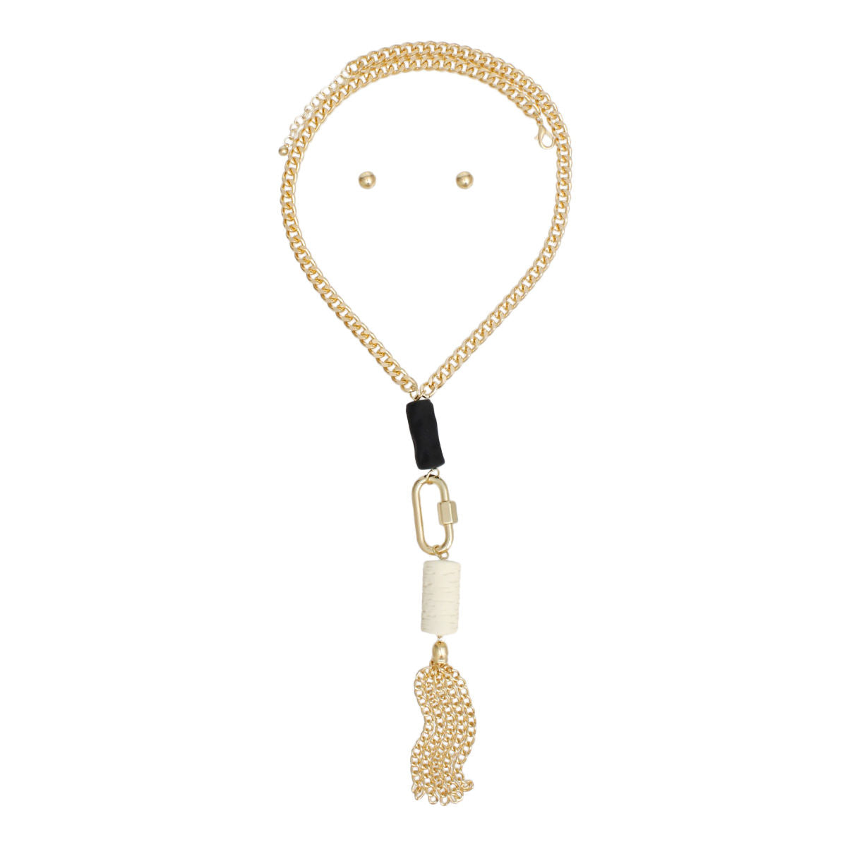 Long Gold Chain Carabiner Black Tassel Necklace