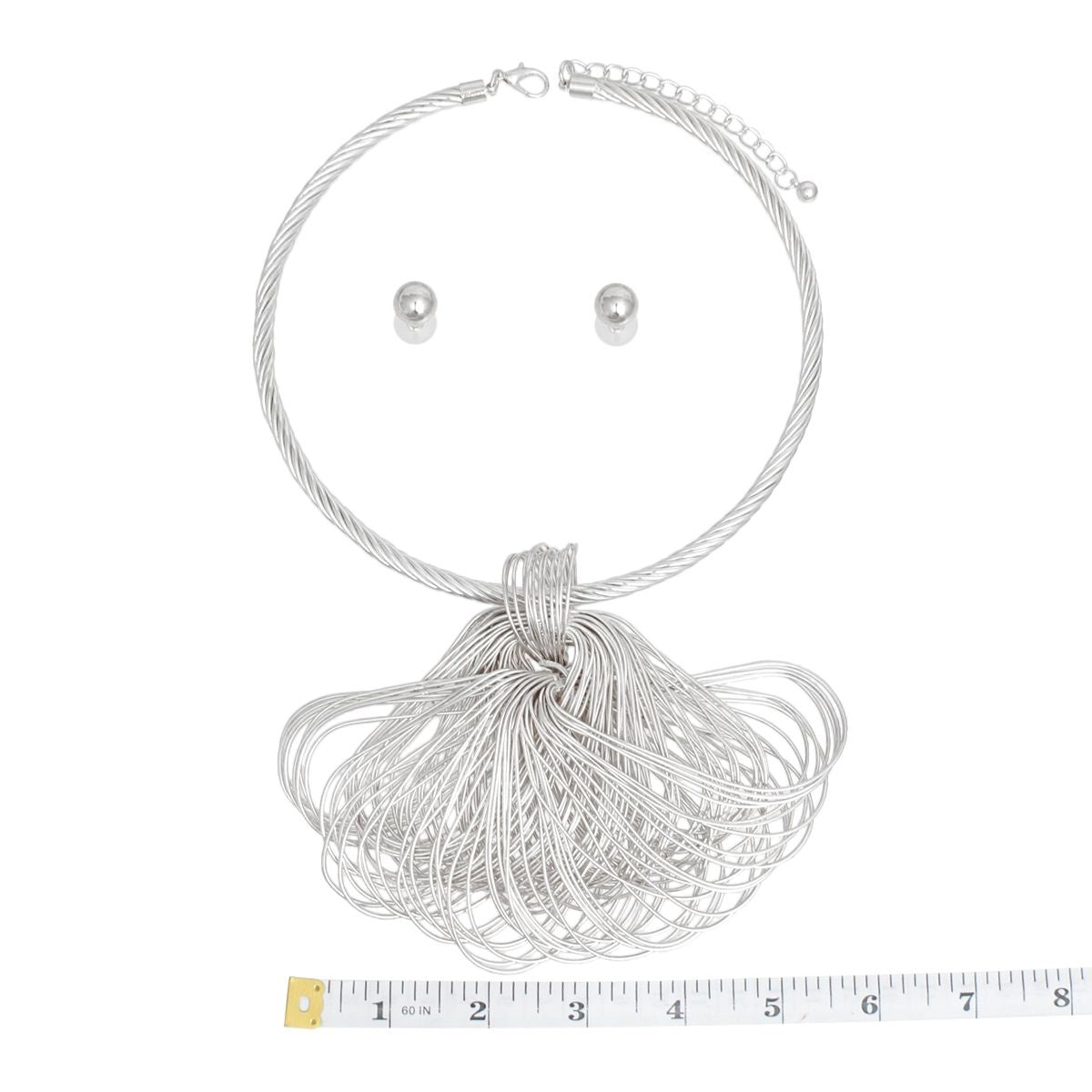 Pendant Silver Large Fanned Metal Wire Necklace