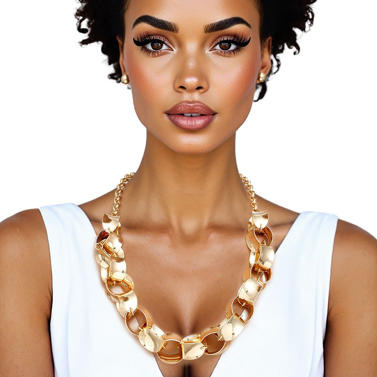 Chain Polished Gold Oval Link Long Necklace