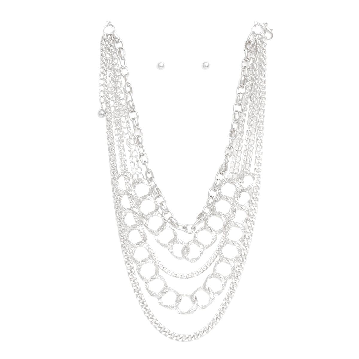 Chain Silver Modernist 5 Layer Multi Link Necklace