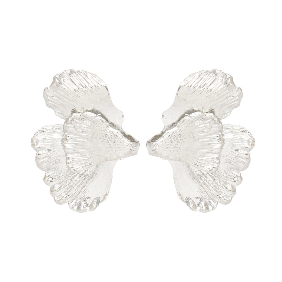 Studs Irregular Silver Folded Petal Flower Earrings
