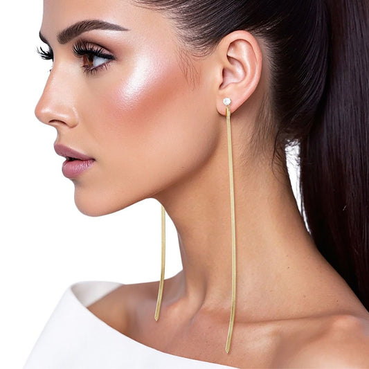 Shoulder Duster Gold Herringbone Chain Earrings