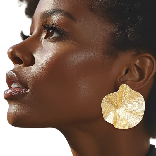 Studs Gold Dimensional Bent Metal Earrings