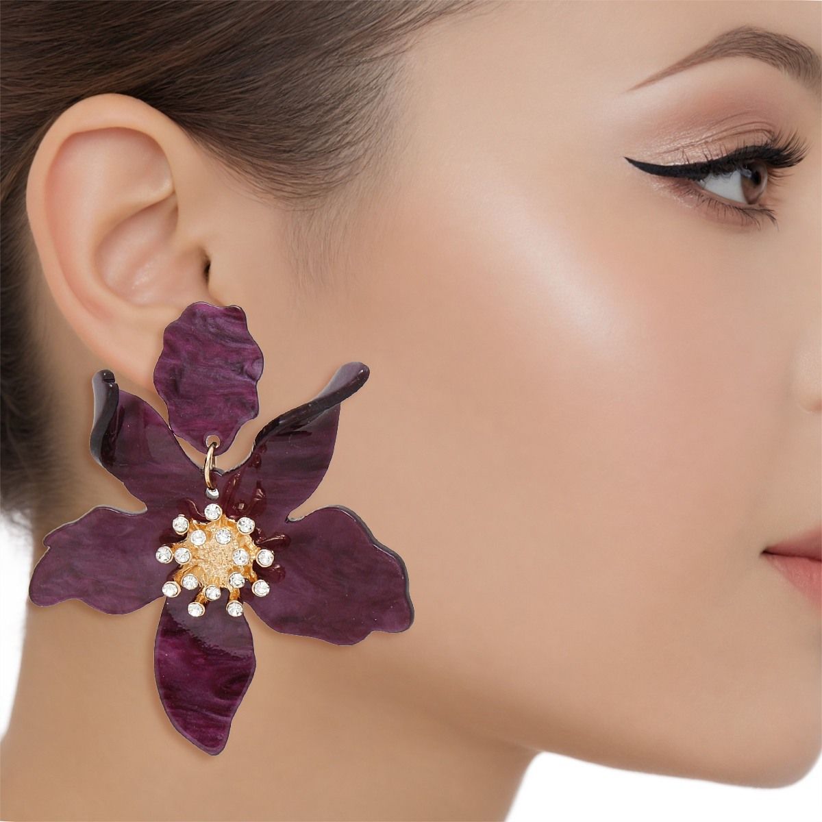 Drop Marbled Purple Botanical Chic Floral Earrings