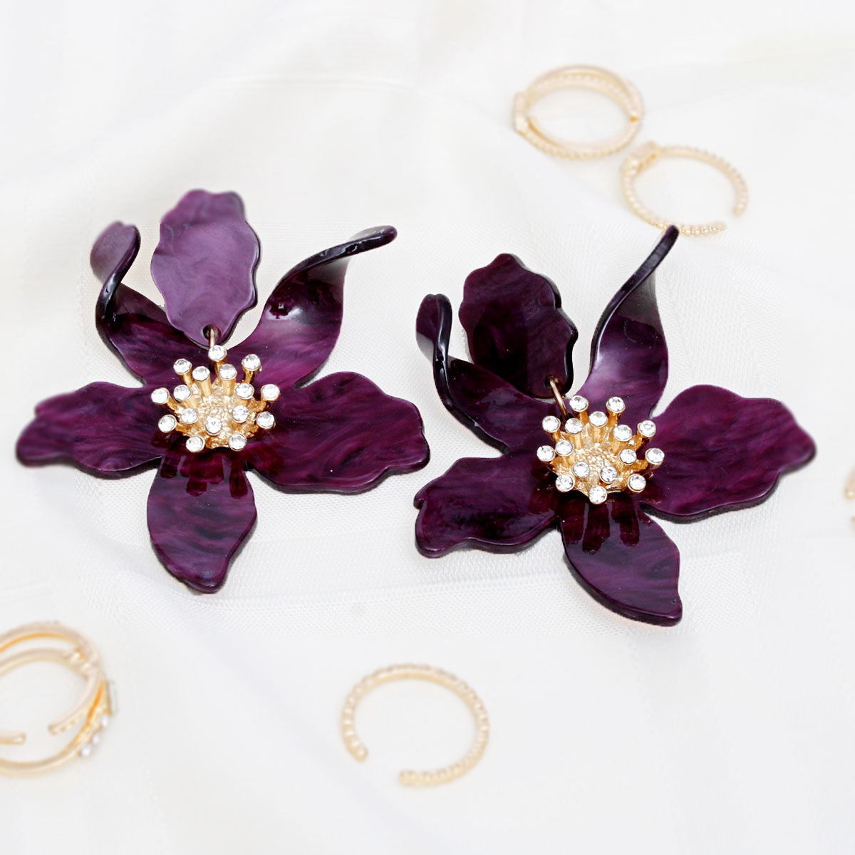 Drop Marbled Purple Botanical Chic Floral Earrings