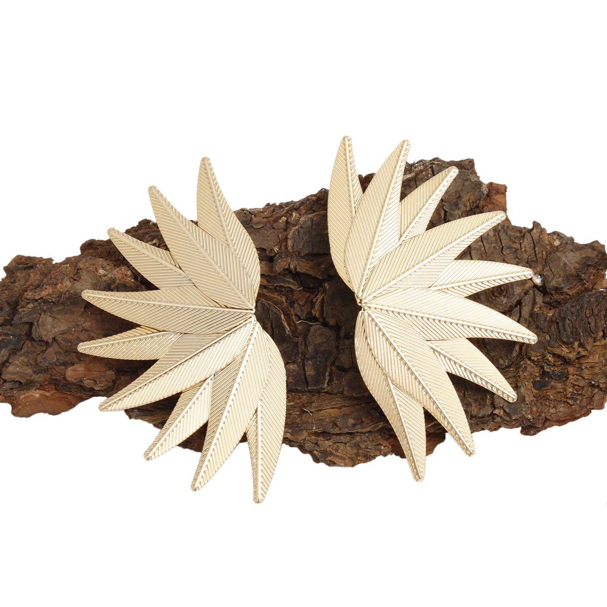 Studs Large Gold Fanned Tropical Leaves Earrings