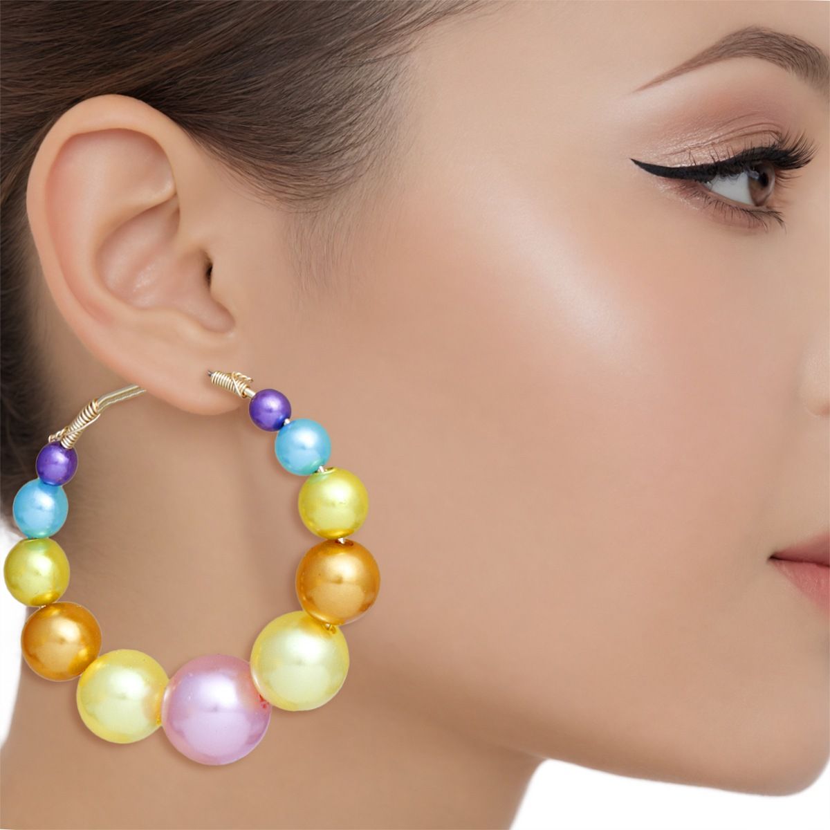 Hoops Graduated Rainbow Pearl 55mm Earrings