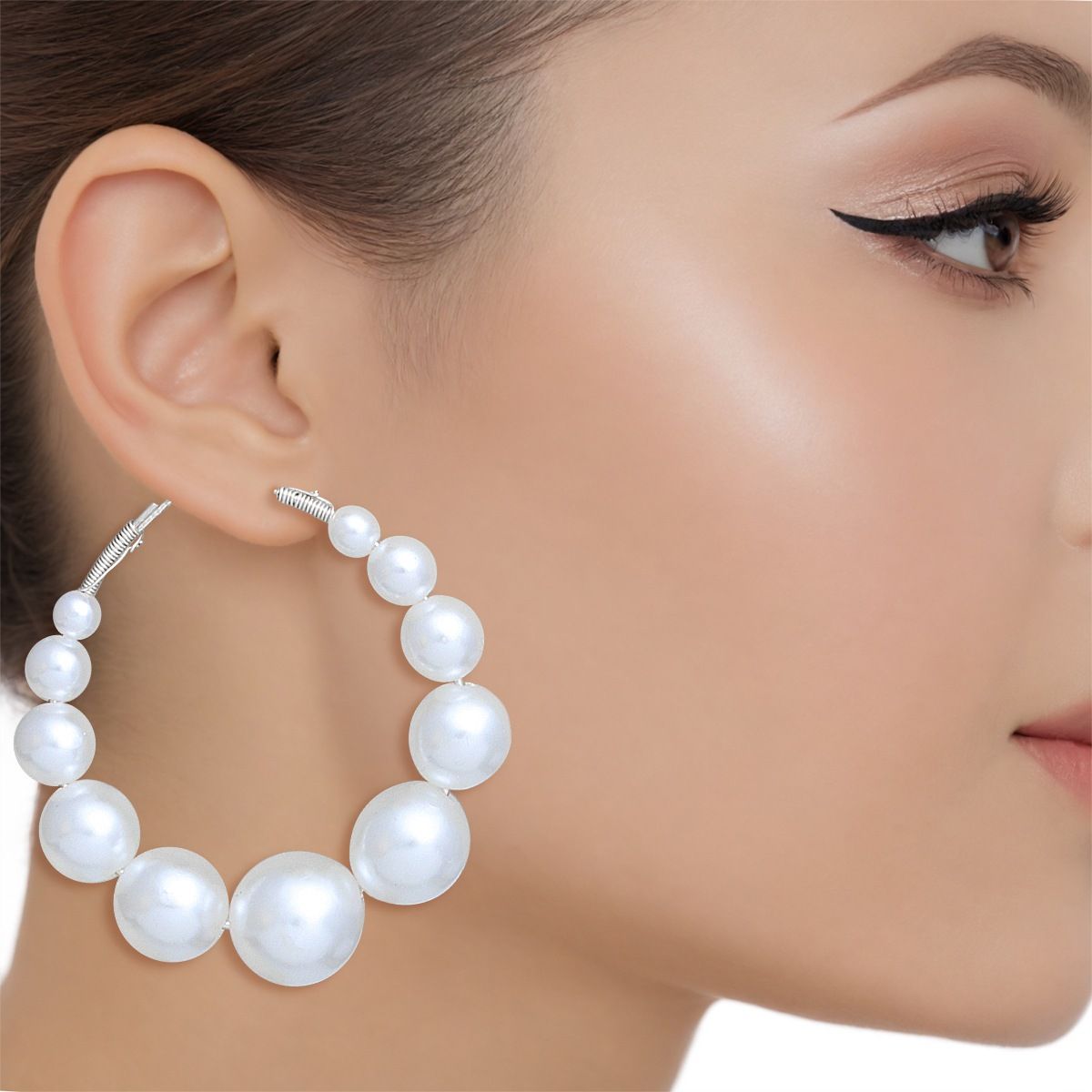 Hoops Graduated White Pearl 55mm Earrings Women
