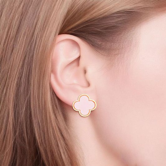 Studs Gold Pink Quatrefoil Clover Earrings Women