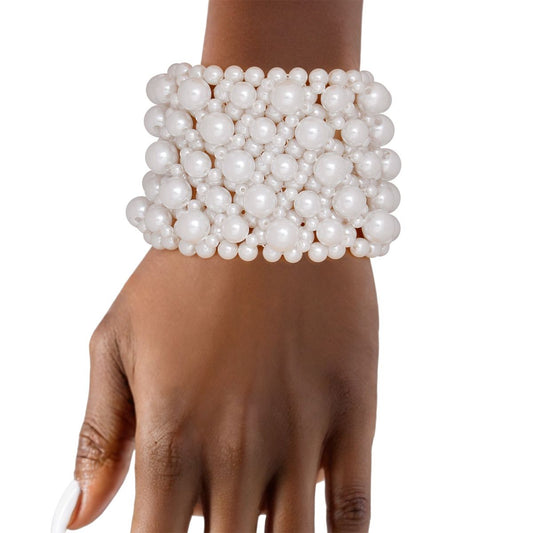 Pearl White Varying Size Woven Band Bracelet