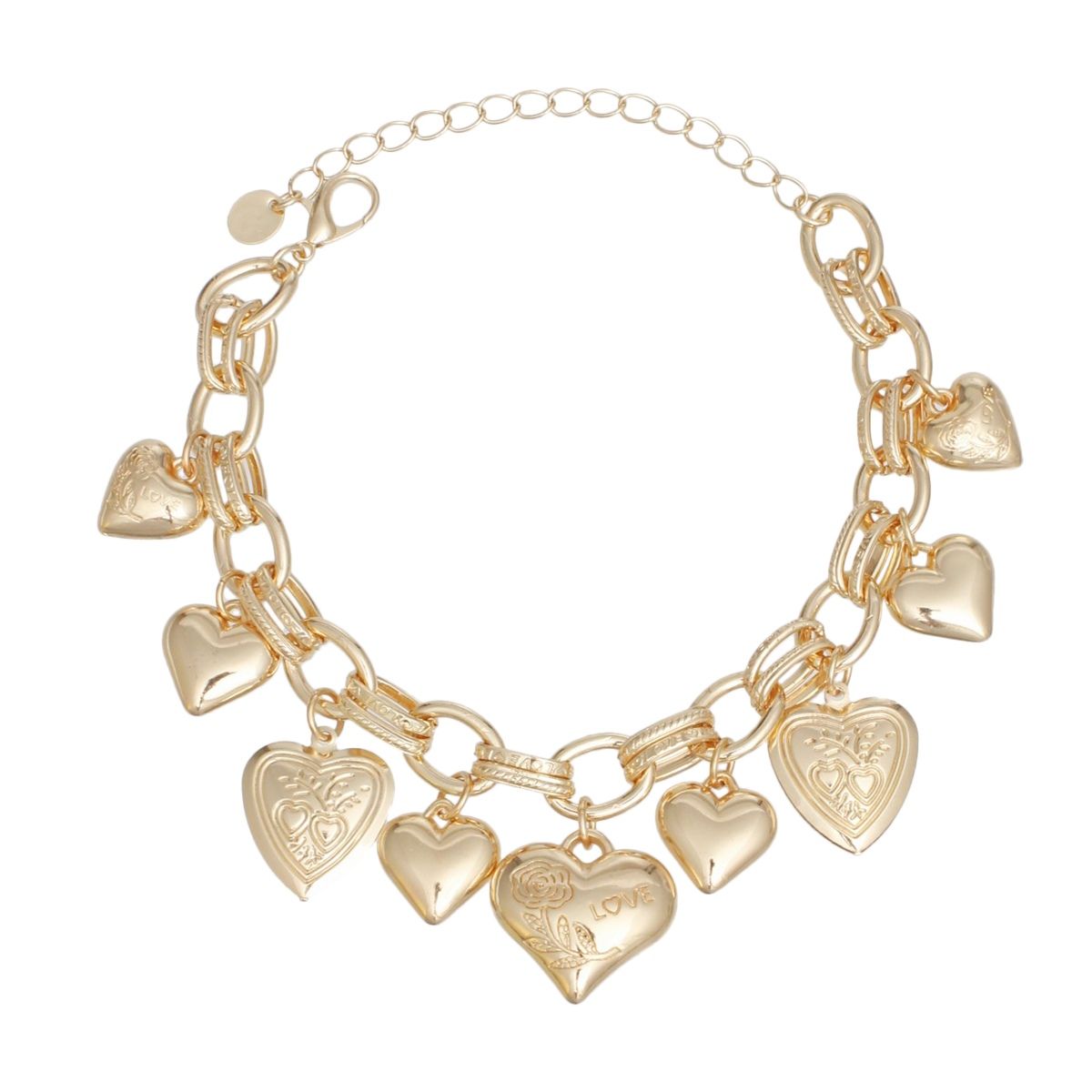 Charm Bracelet Gold Puffy Heart Chain for Women