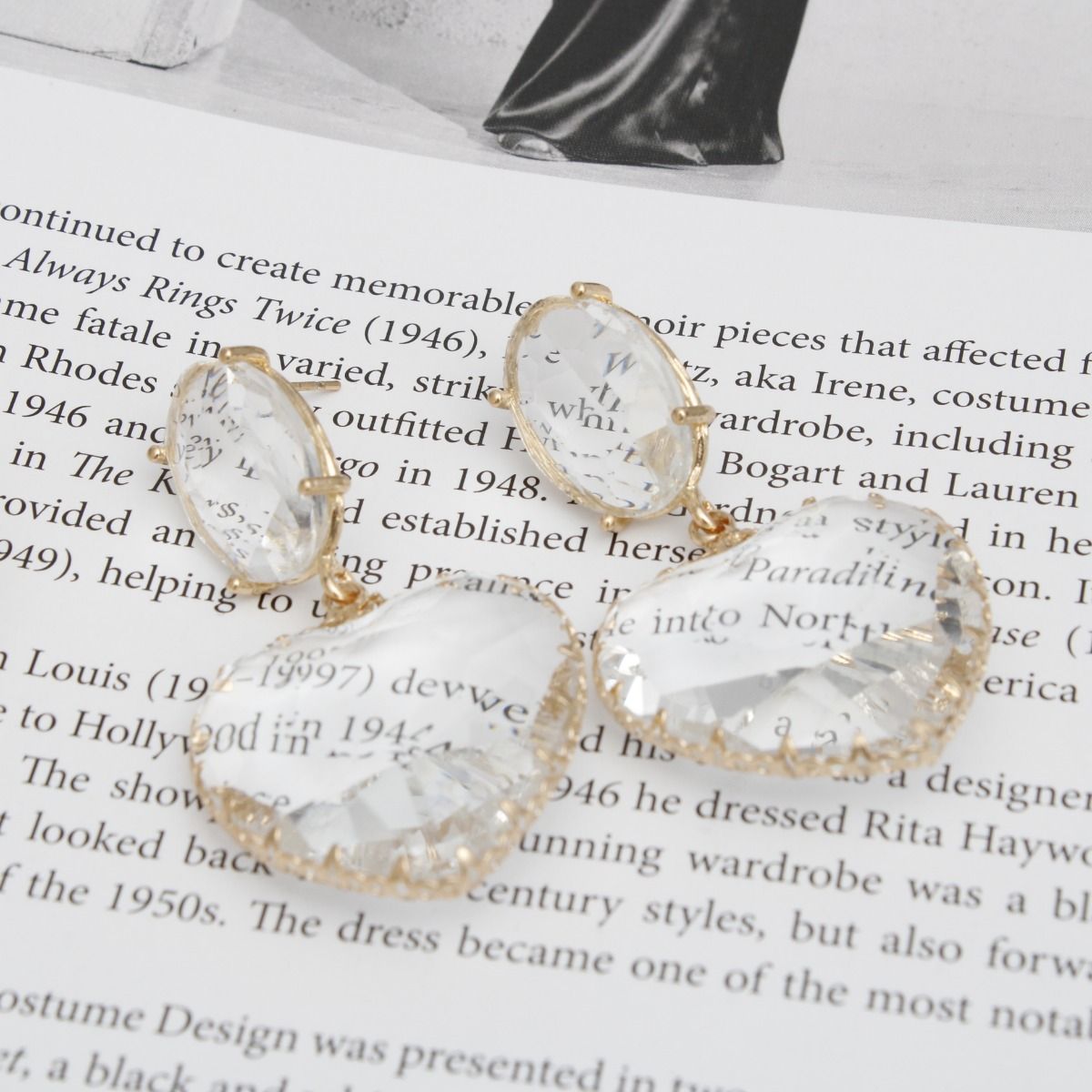 Drop Clear Glass Heart Crystal Gold Earrings Women