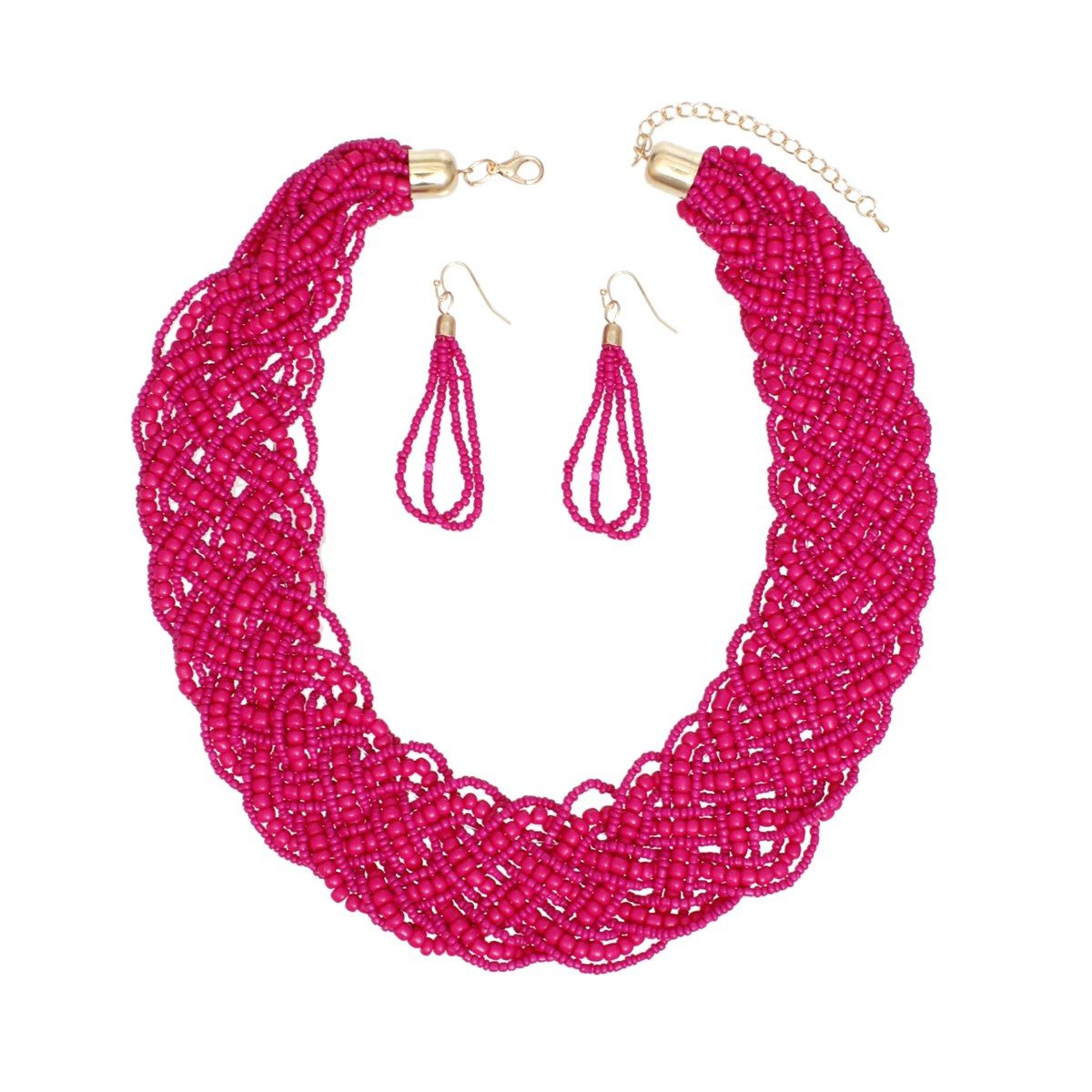 Collar Fuchsia Seed Bead Braided Collar Necklace