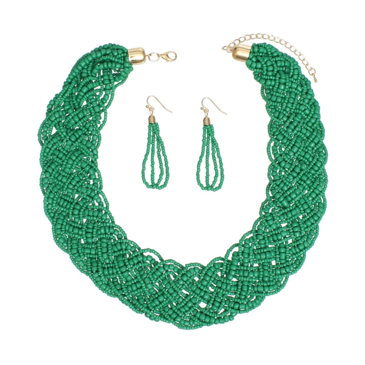 Collard Green Seed Bead Braided Collar Necklace