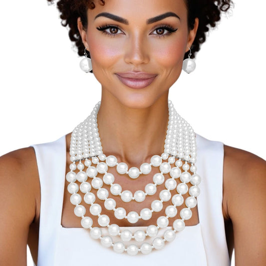 Pearl Bib Layered White Delicately Draped Necklace