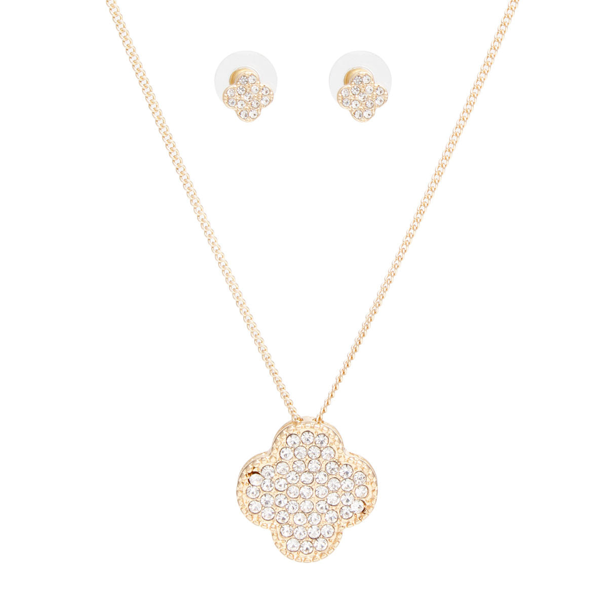Pendant Pave Quatrefoil Clover Gold Chain Necklace