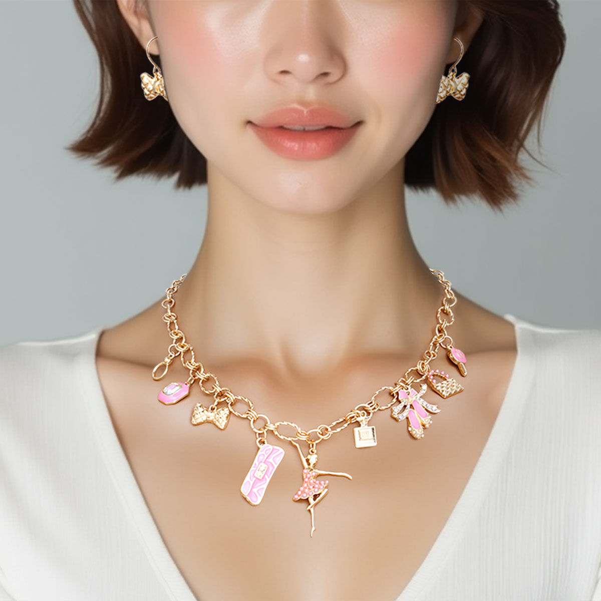 Charm Gold Pink Ballerina Boutique Charm Necklace